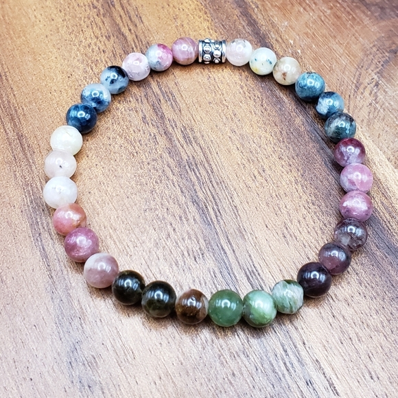 SOLD Watermelon Tourmaline & Silver Accent Beads Bracelet - Picture 3 of 11